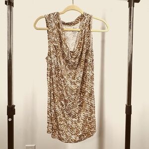 IZOD  Brown & White Abstract Print Sleeveless Cowl Neck Top – Size M